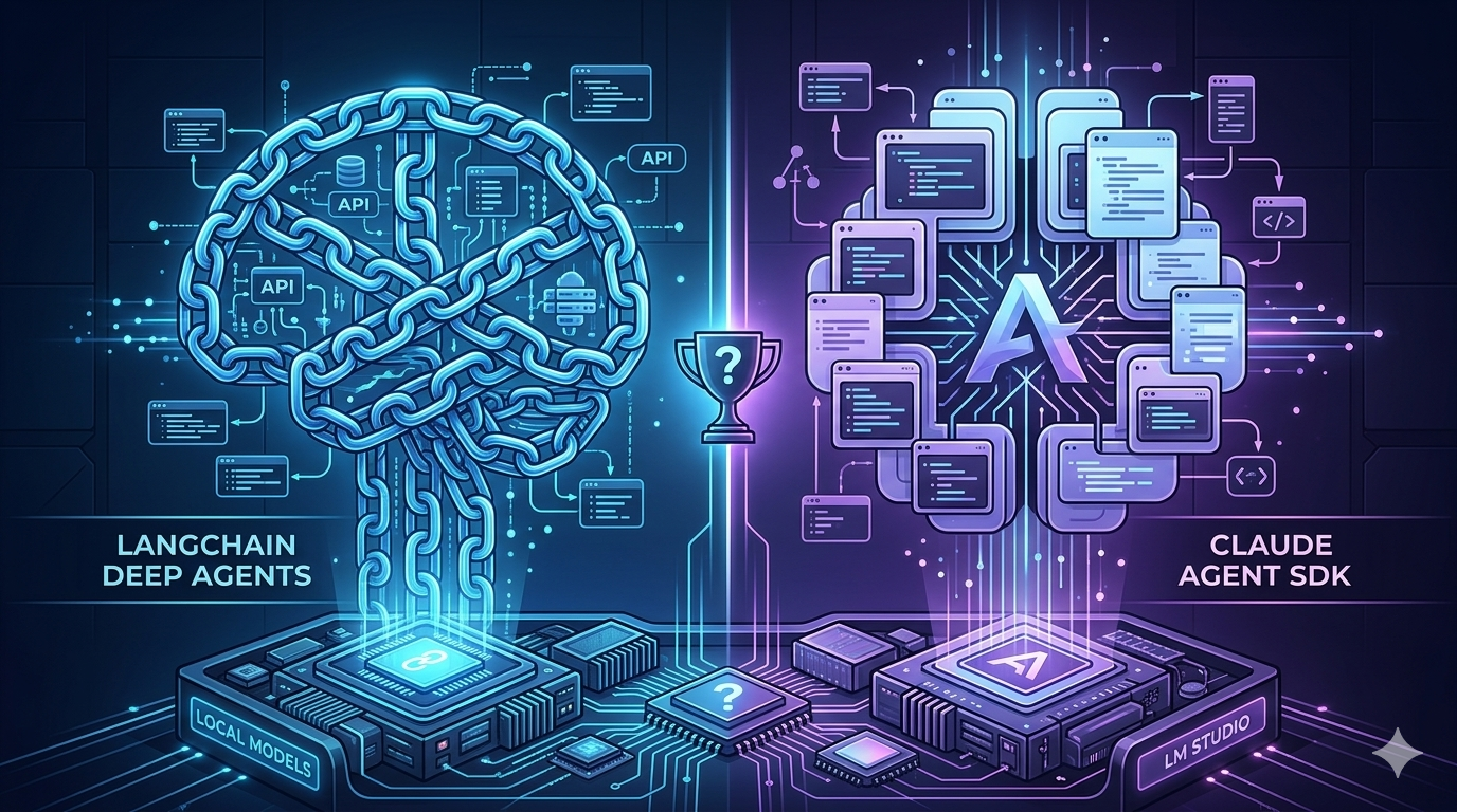 Side-by-side diagram of LangChain Deep Agents and Claude Agent SDK architectures - Gemini Banana generated image